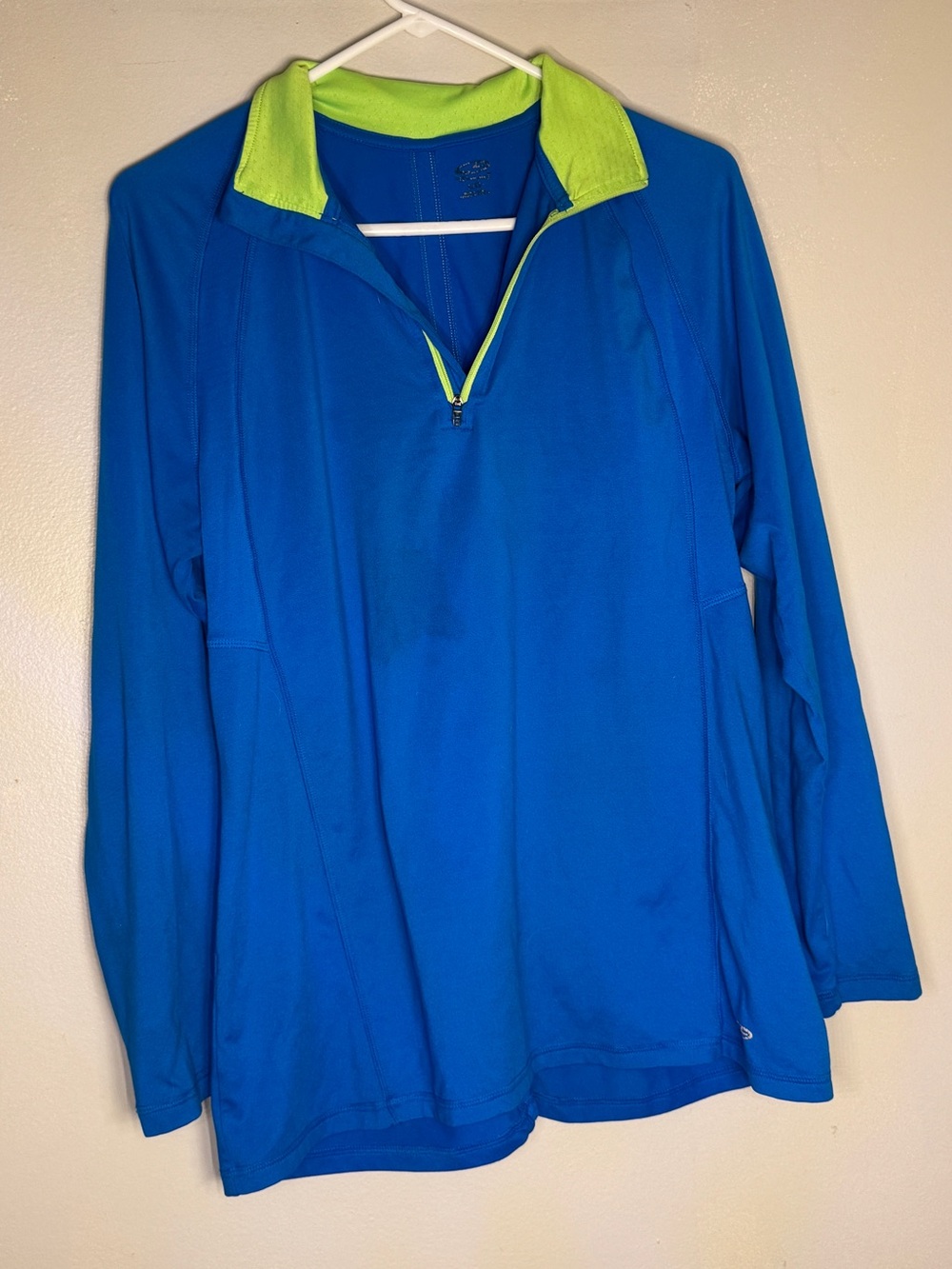 Vibrant Blue Quarter-Zip Active Top with Lime Trim
